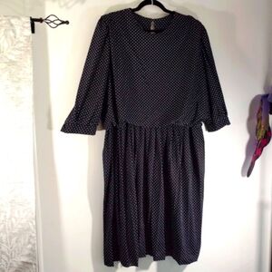 Vintage 80s Dress by Marla R Black & White Polkadot Pleated Petite 24 1980